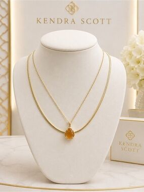 Kendra Scott Gold Necklace with Amber Teardrop Pendant